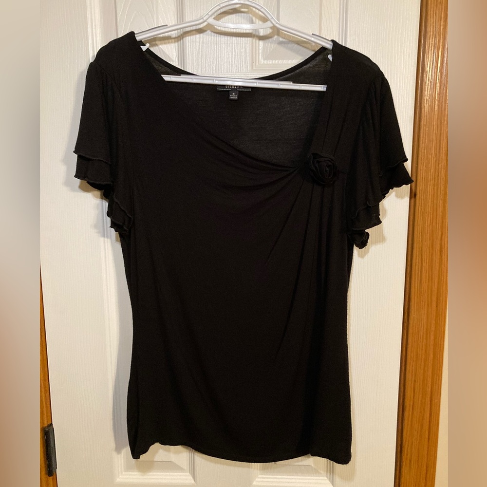 Elementz asymmetrical neckline flutter sleeve top